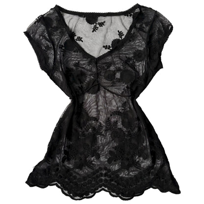 short sheer embroidered lace top