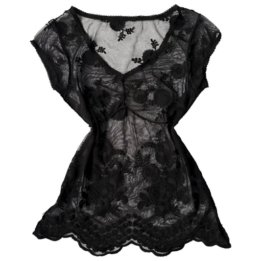 short sheer embroidered lace top