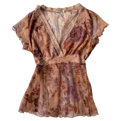 Pink and peach foral delicate top