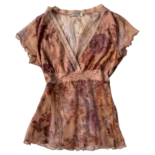 Pink and peach foral delicate top