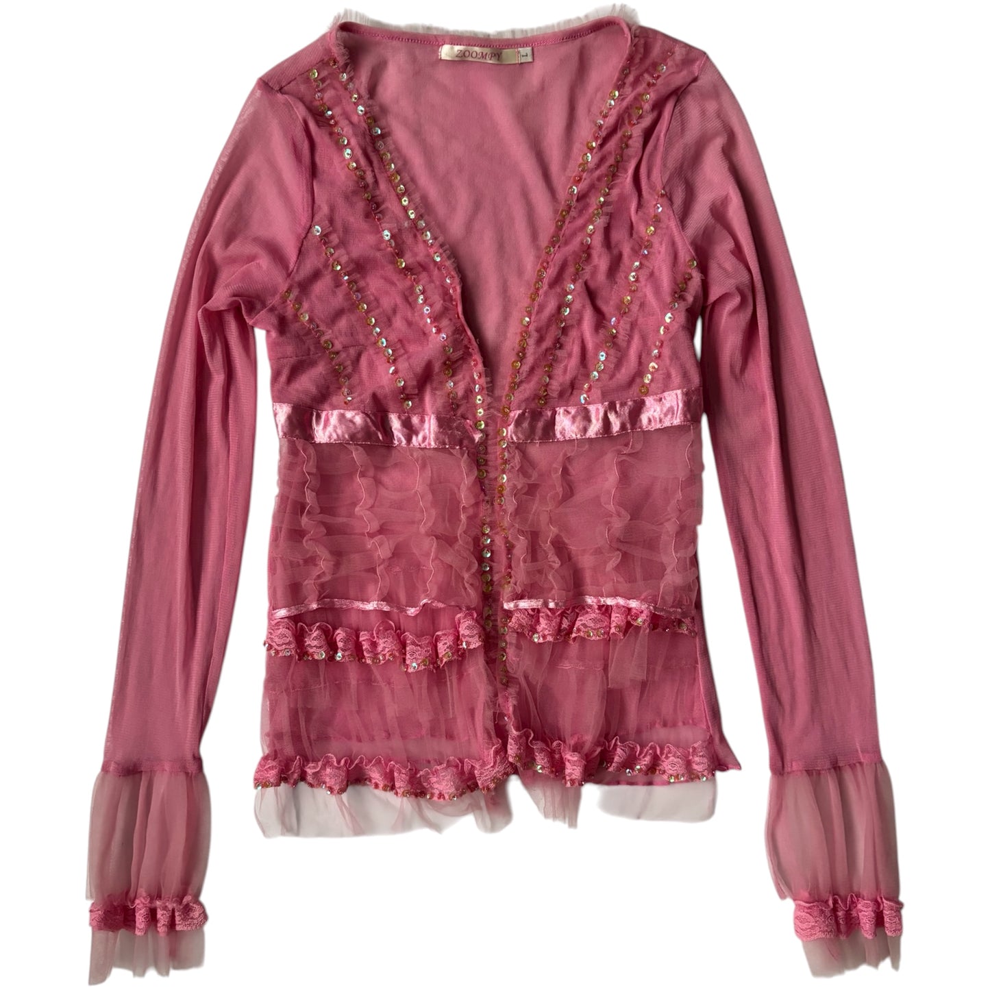 Pink beaded lace long sleeve