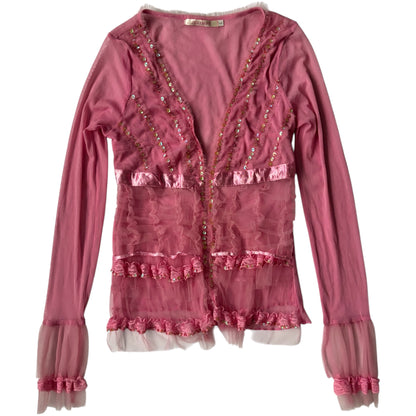 Pink beaded lace long sleeve