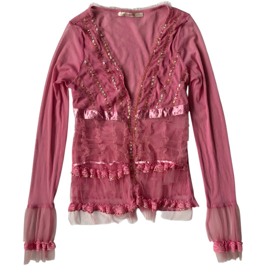 Pink beaded lace long sleeve